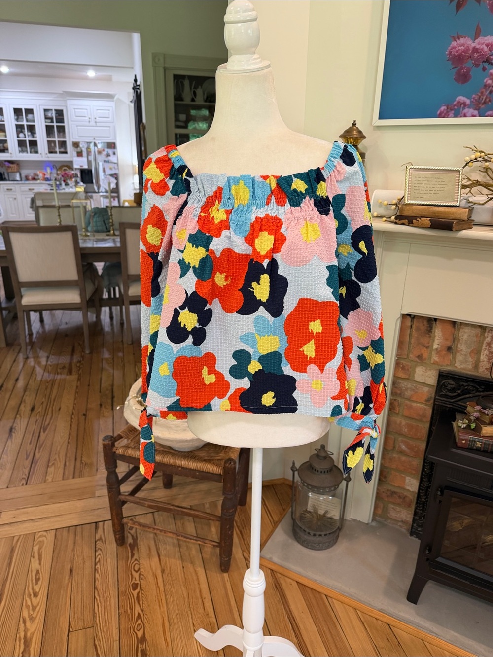 Nordstrom × Cristina Martinez Print Poet Blouse.  Size large
